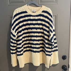 Madewell Cable Knit Oversized Sweater in Navy Stripe